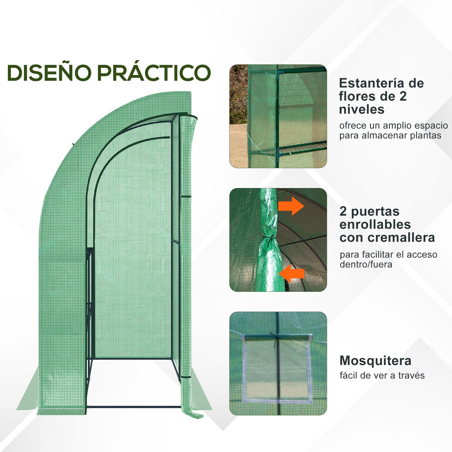 Outsunny Invernadero Pequeño Con Estantes De 3 Niveles 200x100x215 Cm Verde_5
