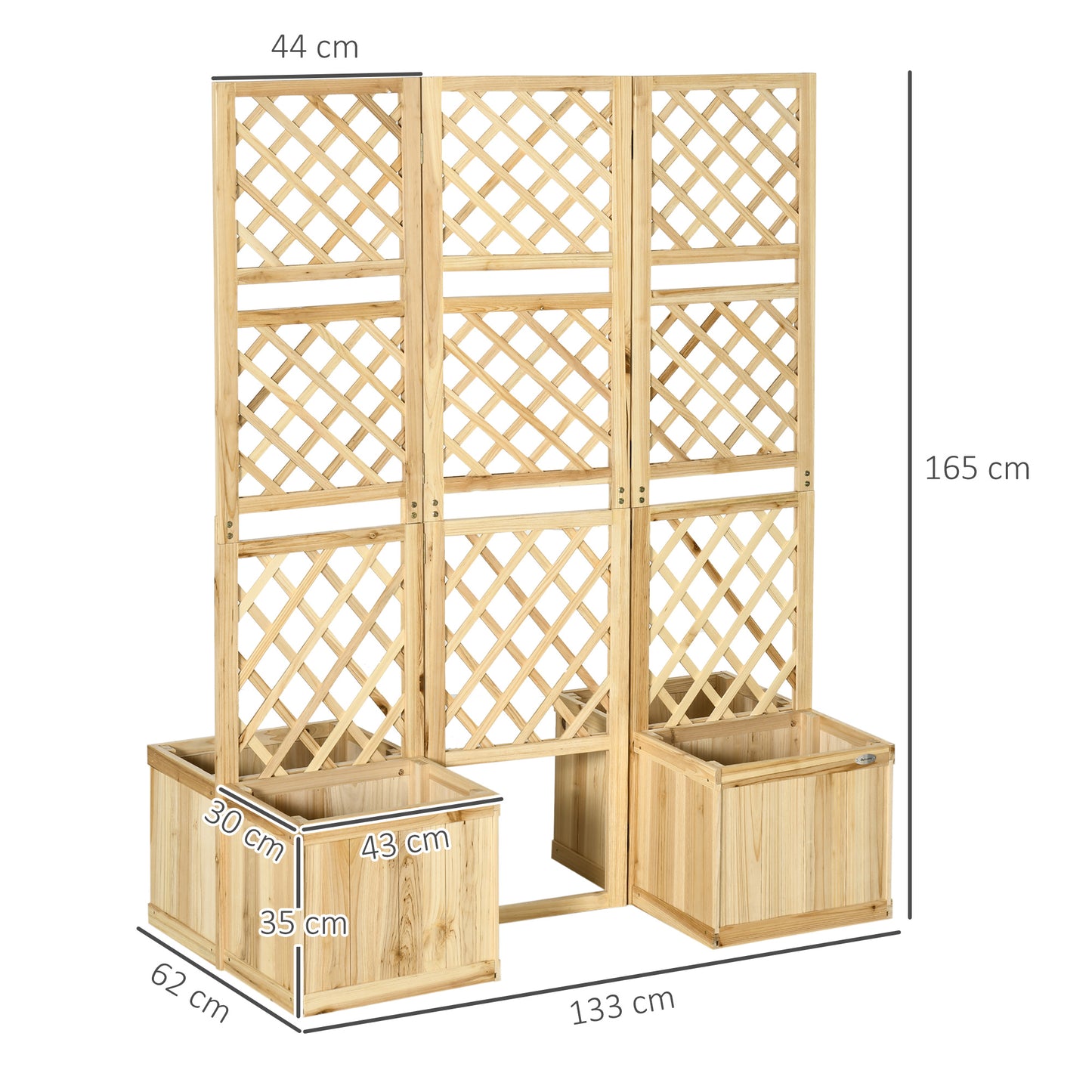 Outsunny Biombo Exterior De 3 Paneles De Madera Con 4 Macetas 133x62x165 Cm_2