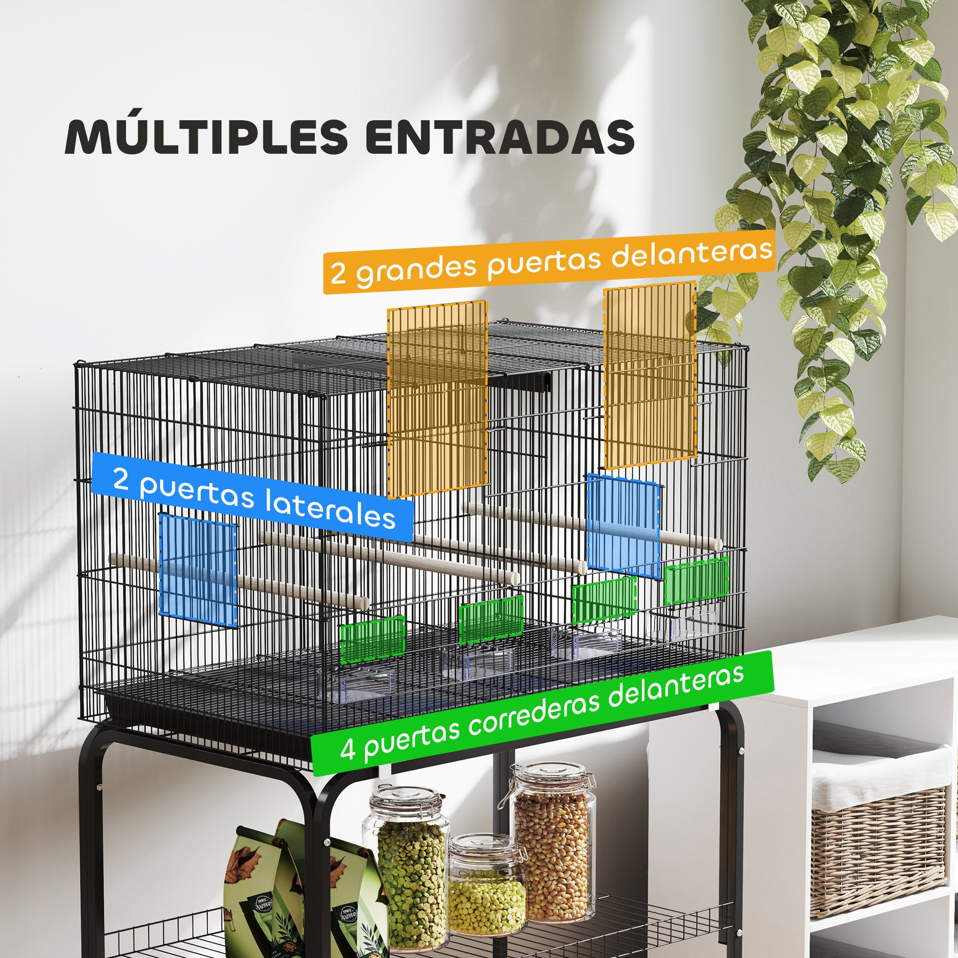 Pawhut Jaula Para Pájaros Con Divisor Ruedas Para Mascota Aves Loros Canarios_5