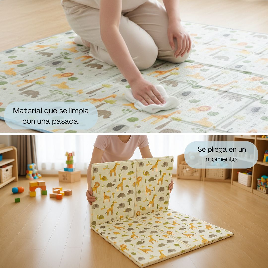 Alfombra Plegable Para Bebé 200 × 150 Cm, Reversible Animales/hojas Bathby_1