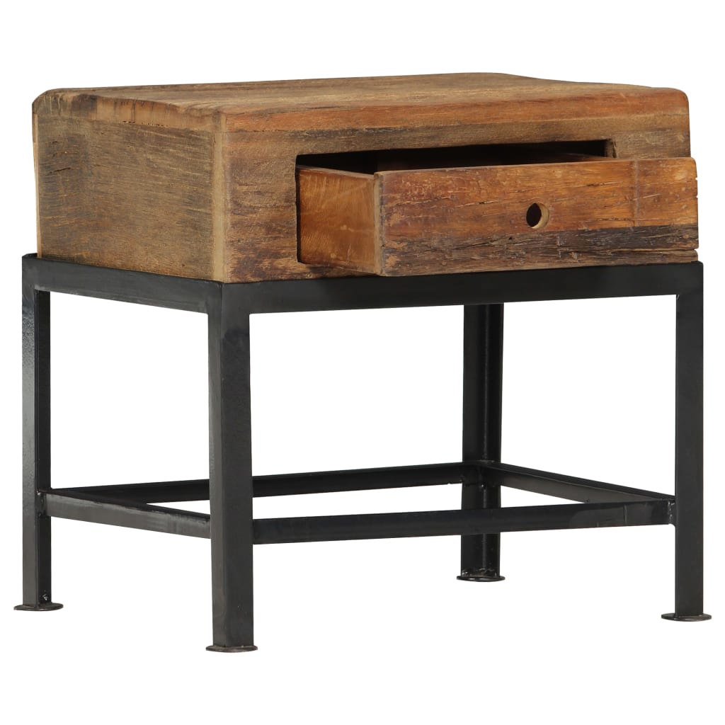 Mesita De Noche De Madera Maciza Reciclada 40x35x40 Cm_0