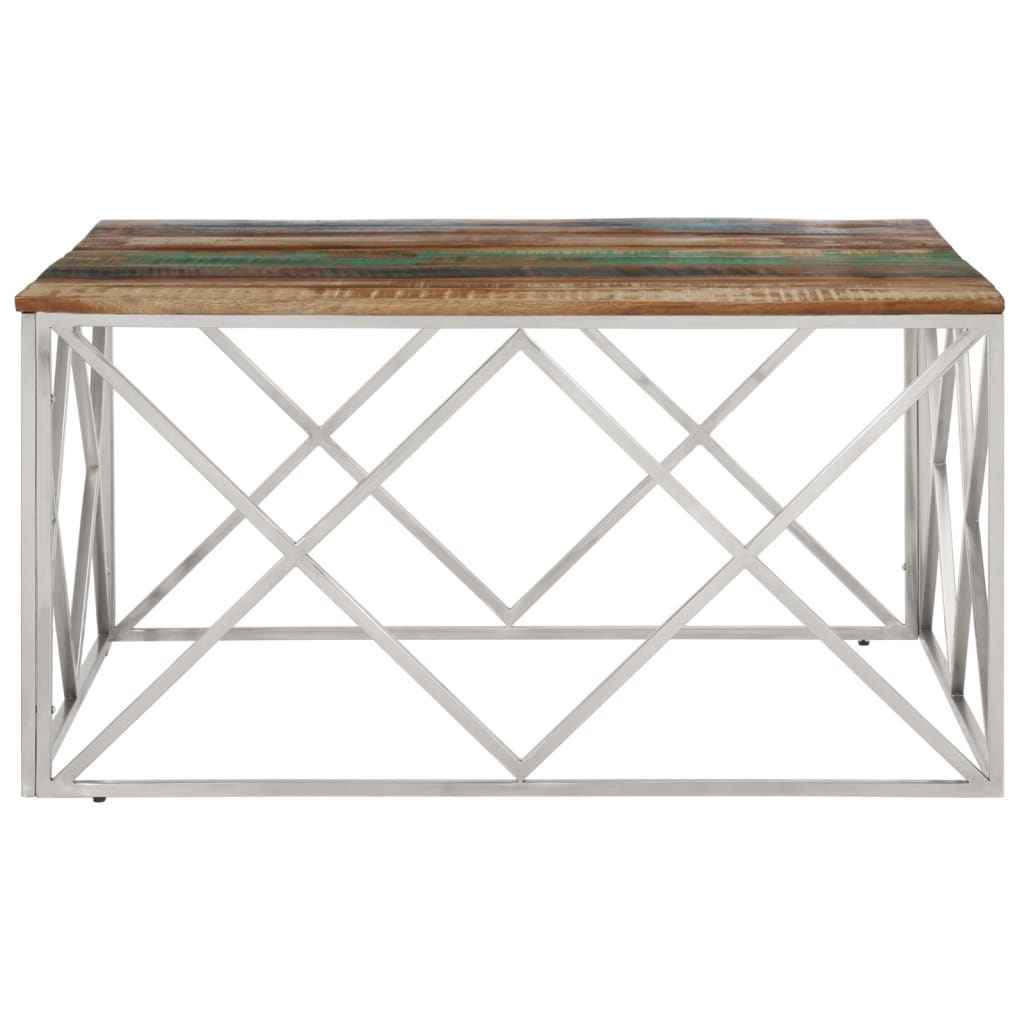 Mesa De Centro Acero Inox Plateado Y Madera Maciza Reciclada_2