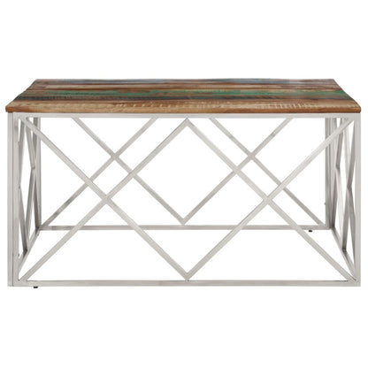 Mesa De Centro Acero Inox Plateado Y Madera Maciza Reciclada_2