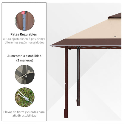 Outsunny Carpa Plegable 3,85x3,85 M Con Doble Techo Caqui Y Café_4