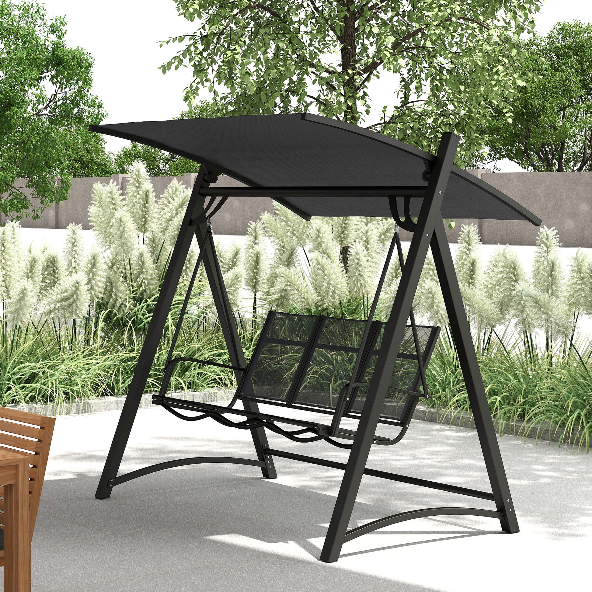 Outsunny Columpio De Jardín De 3 Plazas Con Techo Ajustable Asiento Transpirable_1