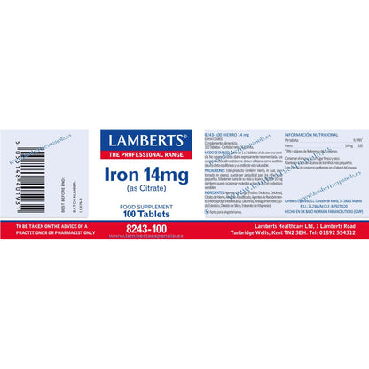 Hierro14 mg Lambert 100 tabletas