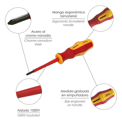Destornillador Phillips Aislado Certificado Vde 1.000 V. Medida Ph 2 - 6,0 X 100 Mm. Destornillador Seguridad Electricista_3