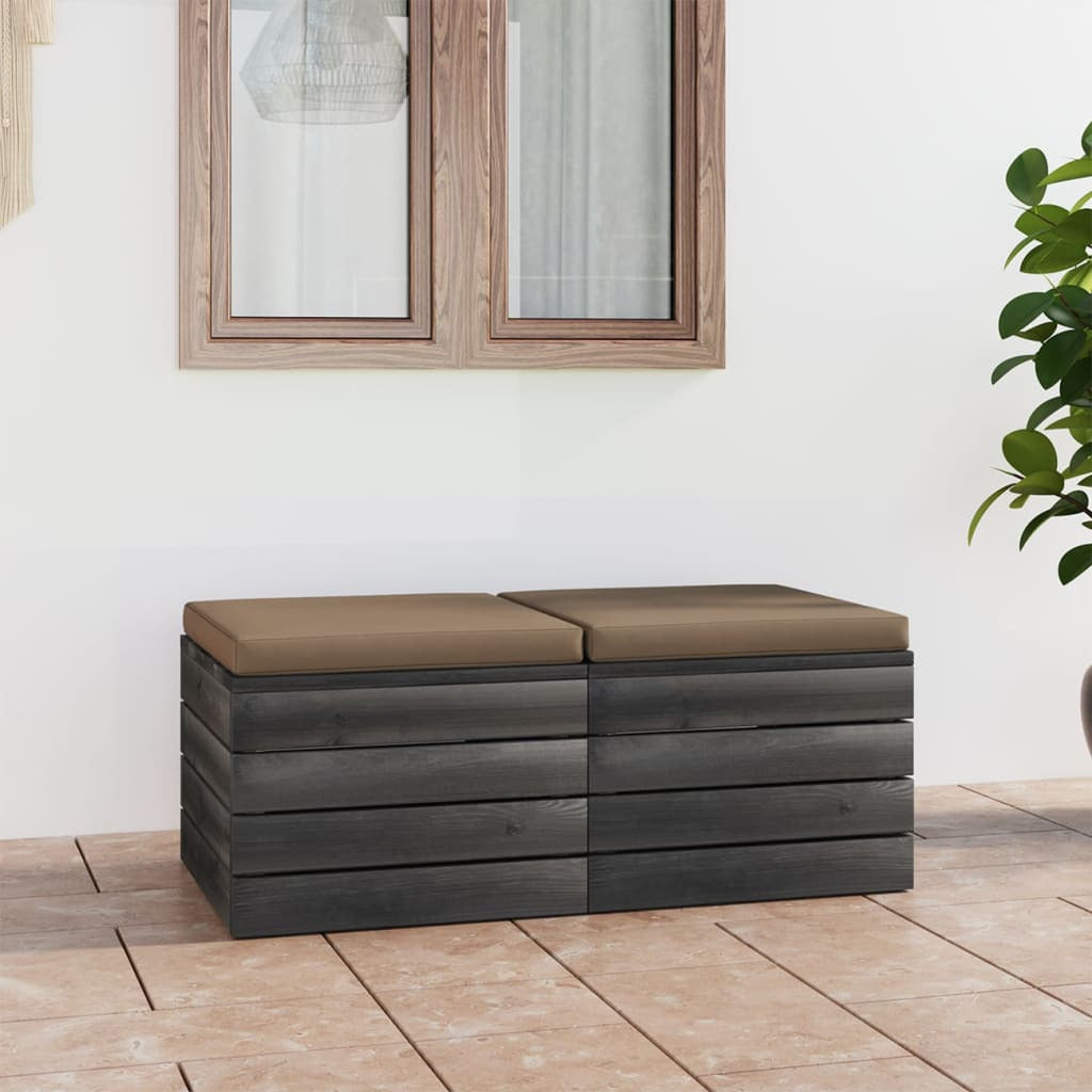 Vidaxl Otomanas De Palets De Jardín 2 Pzas Cojines Madera Maciza Pino_1