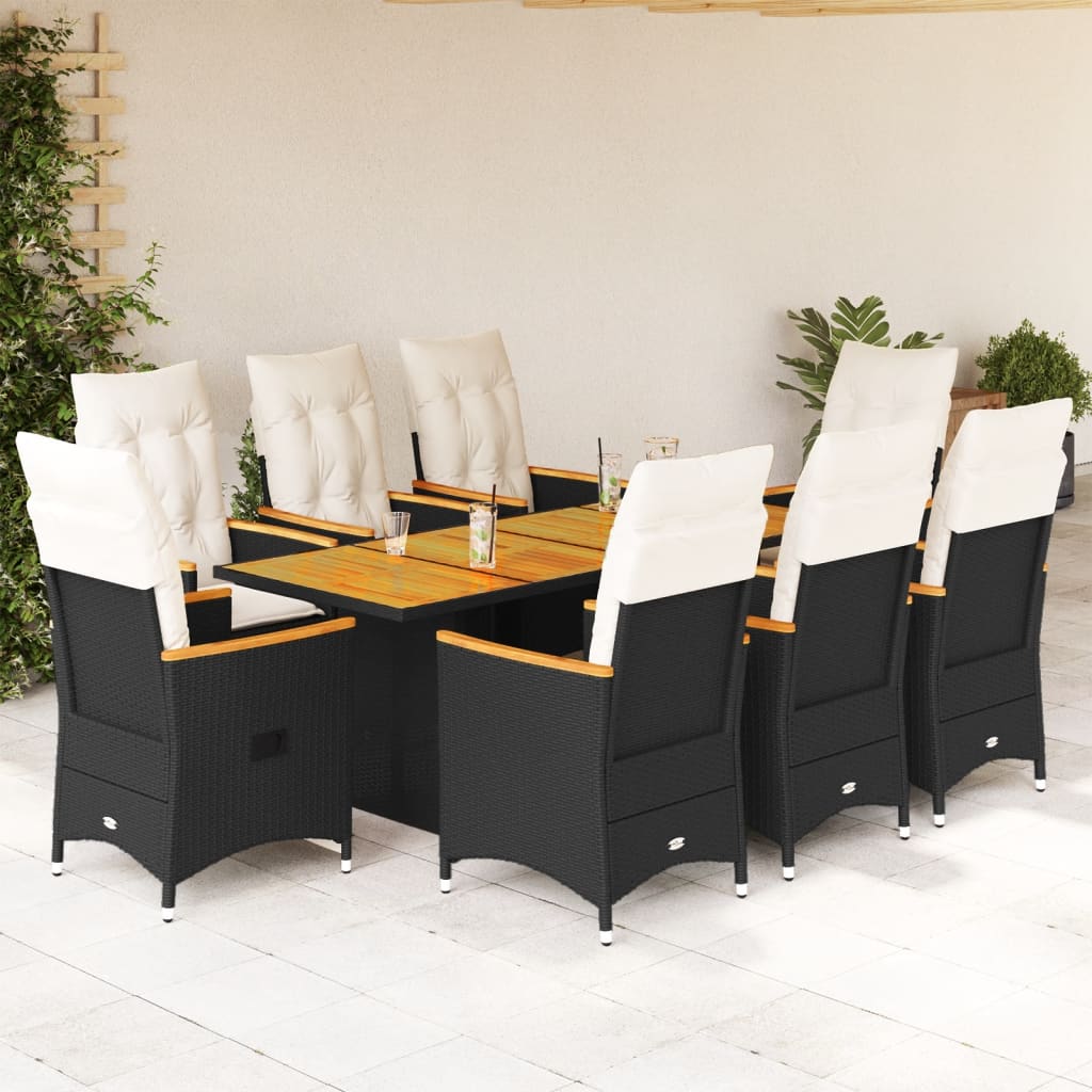 Set De Comedor De Jardín 9 Pzas Y Cojines Ratán Sintético Negro / Vetonek_2