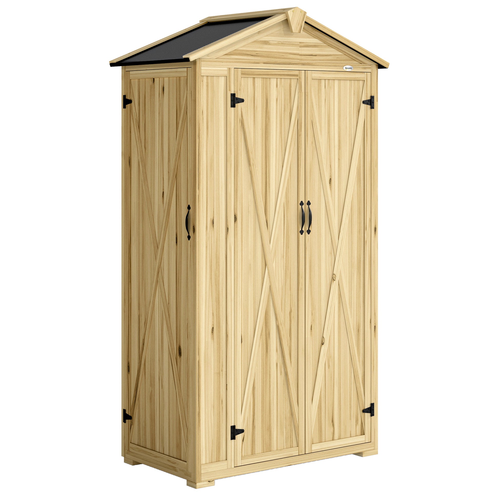 Outsunny Caseta De Jardín De Madera 93x53x168 Cm Con 4 Estantes Y 3 Puertas_0