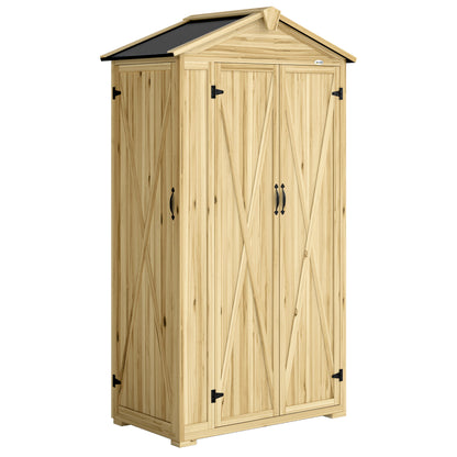 Outsunny Caseta De Jardín De Madera 93x53x168 Cm Con 4 Estantes Y 3 Puertas_0