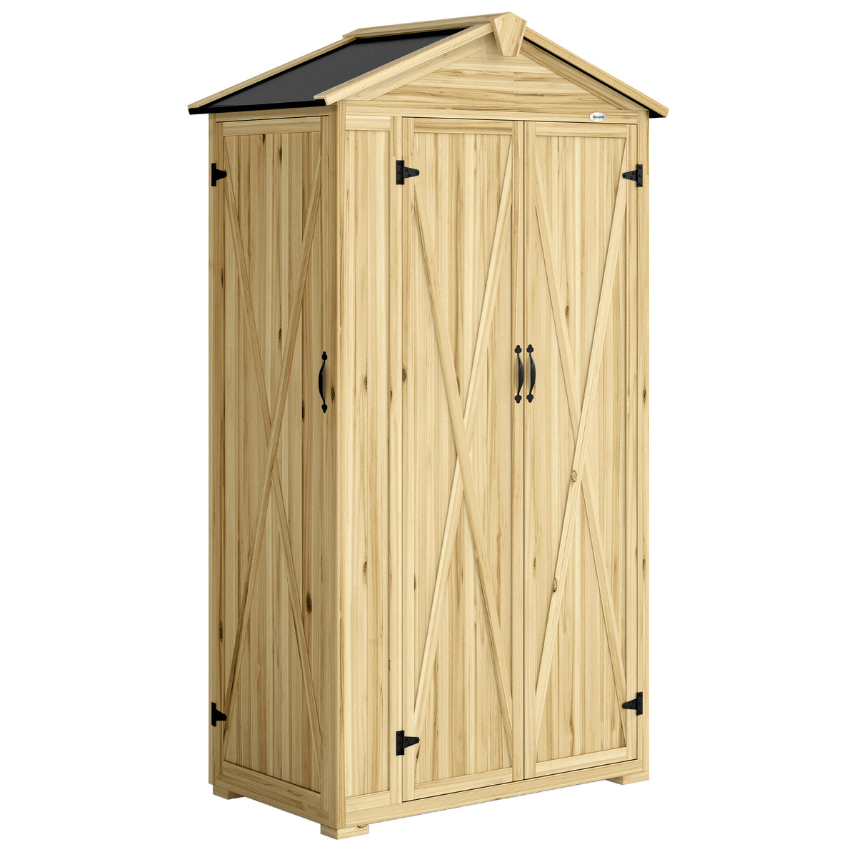 Outsunny Caseta De Jardín De Madera 93x53x168 Cm Con 4 Estantes Y 3 Puertas_0