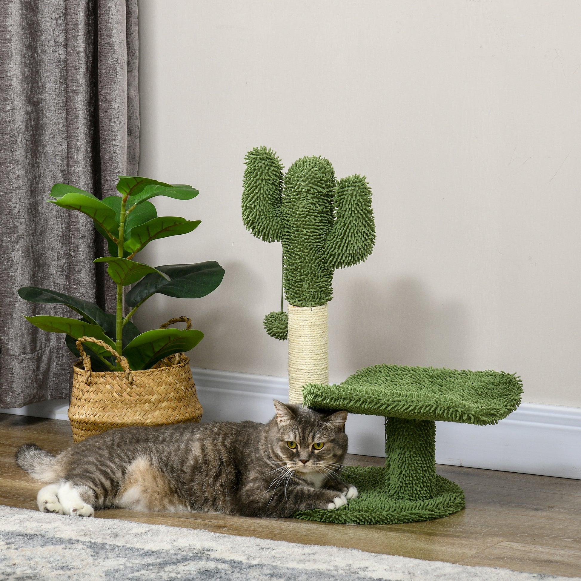 Pawhut Árbol De Cactus Para Gatos 55,5 Cm Con Postes De Sisal Cama Bola Verde_1