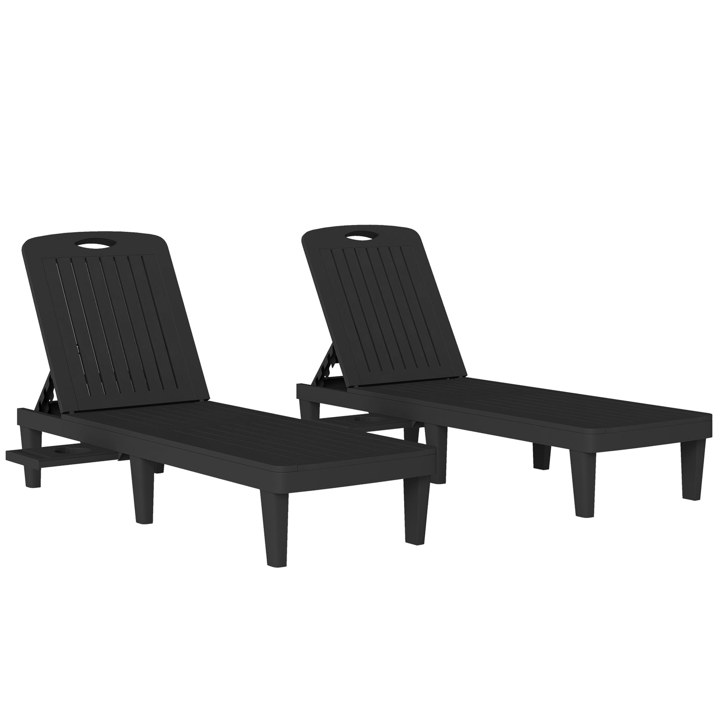 Outsunny Set De 2 Tumbonas De Jardín Exterior Reclinables Bandeja Lateral Negro_0