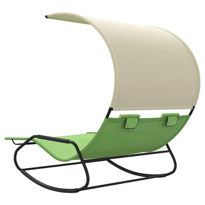 Tumbona Mecedora Doble Con Toldo Verde Y Crema_4