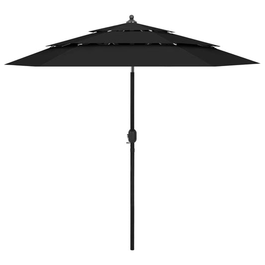 Vidaxl Sombrilla Jardín De 3 Niveles Con Palo De Aluminio Negro 2,5 M_0
