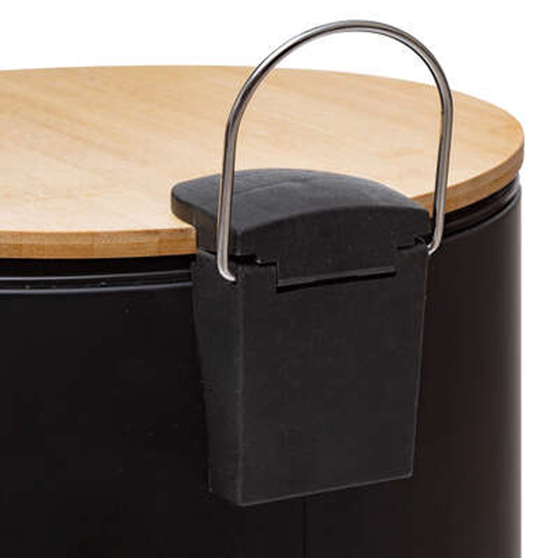 Cubo Pedal 20l  Con Tapa De Bambú  Negro_2