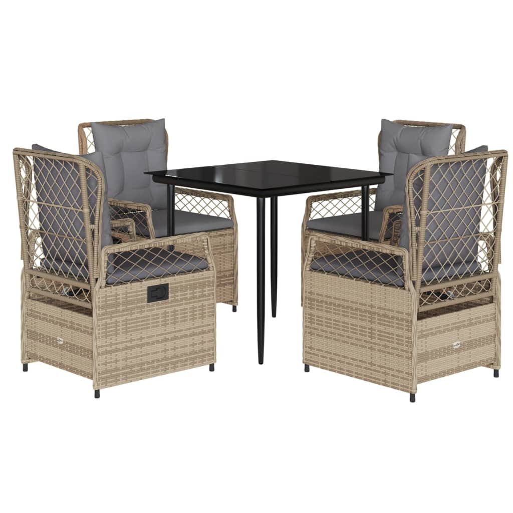 Set Comedor De Jardín 5 Pzas Con Cojines Ratán Sintético Beige / Vetonek_4