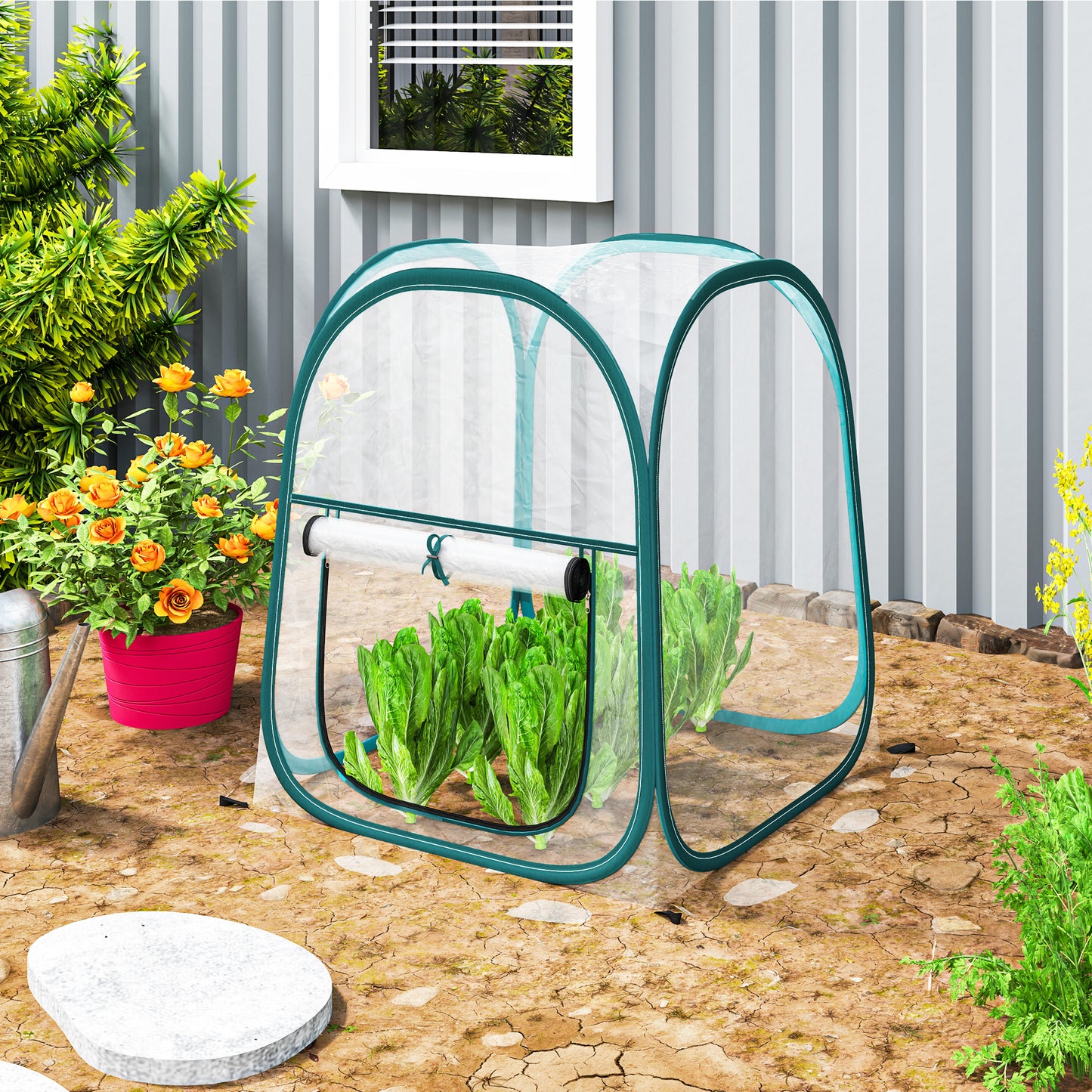 Outsunny Mini Invernadero Plegable Pop-up Con Puerta Enrollable Transparente_1
