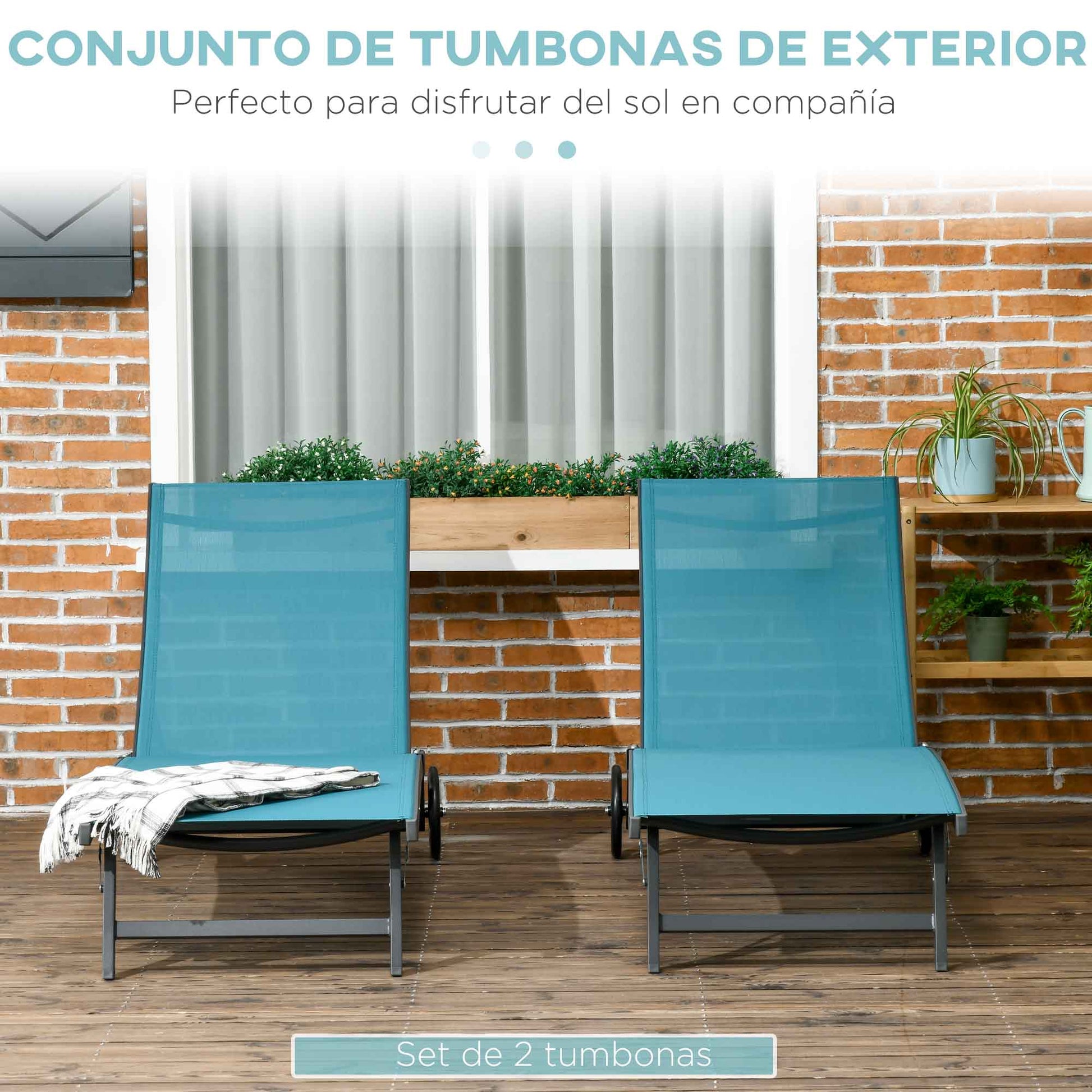Outsunny Juego De 2 Tumbonas Reclinables De Jardín 165x66x102 Cm Azul Y Gris_3