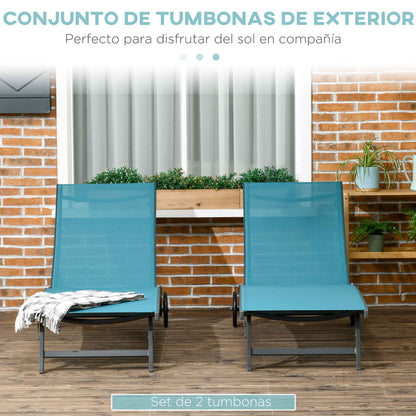 Outsunny Juego De 2 Tumbonas Reclinables De Jardín 165x66x102 Cm Azul Y Gris_3