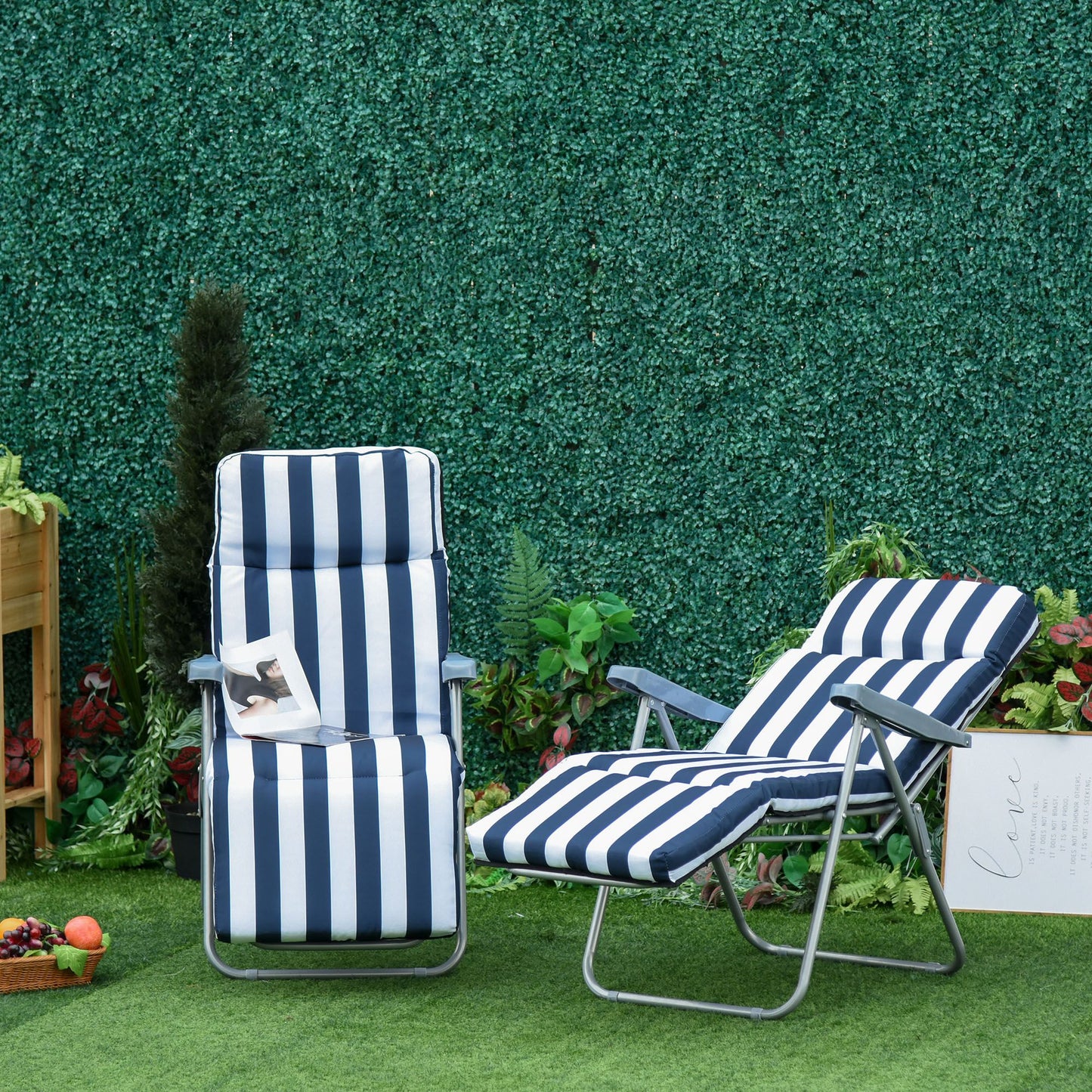 Outsunny 2 Tumbonas Plegables Con Respaldo Ajustable 60x75x66-102 Cm Azul_3