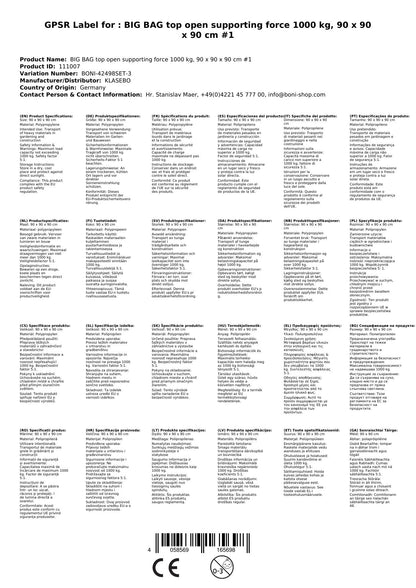 Big Bag Oben Offen Tragkraft 1000 Kg, 90 X 90 X 90 Cm #1в 3 Stück_1