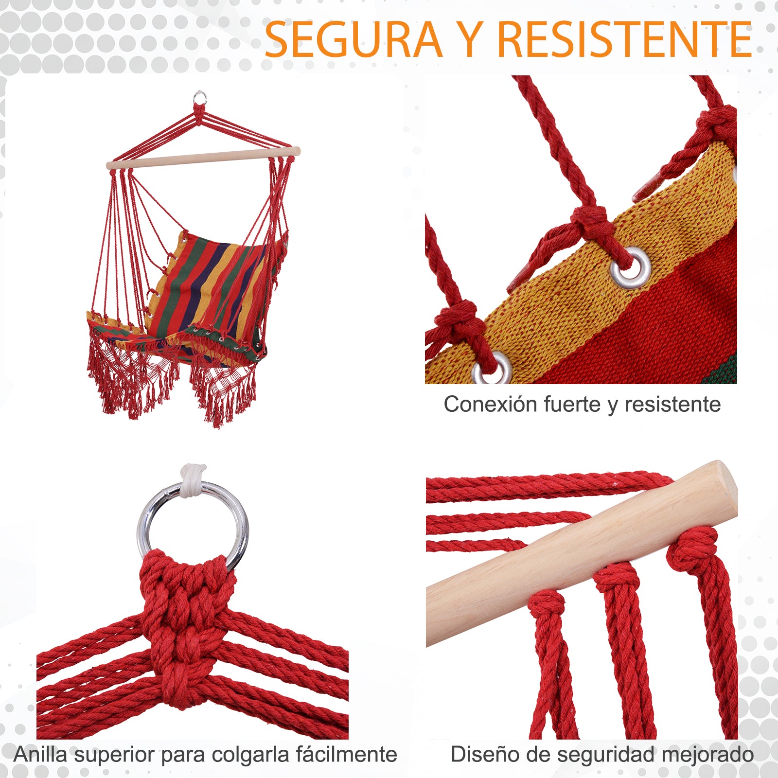 Outsunny Silla Colgante Algodón Poliéster 100 Kg Interior Exterior 100x60x100 Cm_3