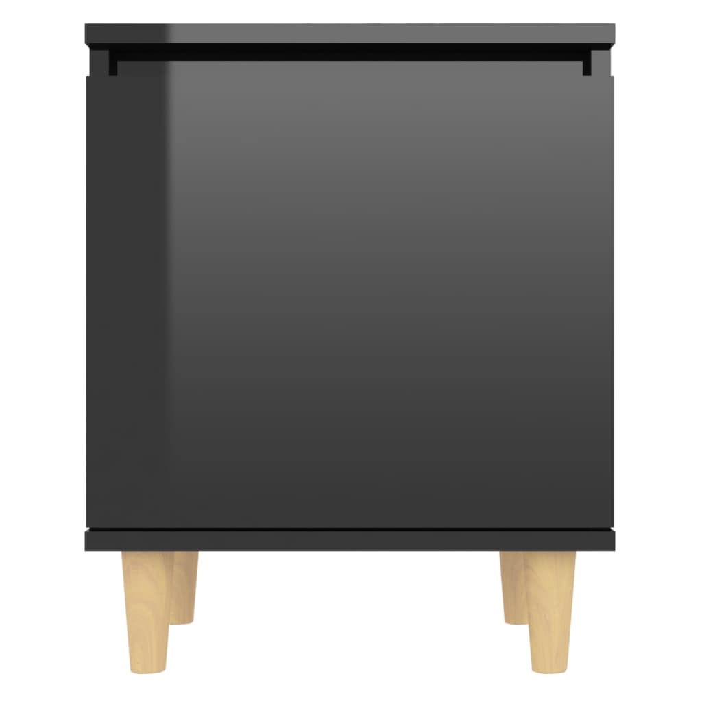 Mesita Noche Con Patas Madera Pino Negro Brillante 40x30x50 Cm_4