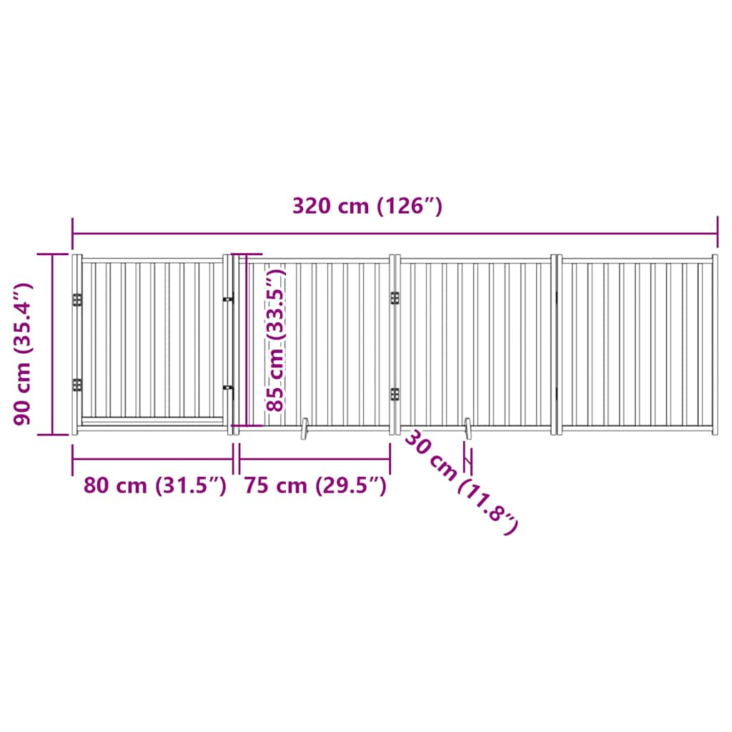 Vidaxl Puerta Para Perros Con Puerta Plegable De 4 Paneles, 320 Cm, Madera Maciza De Abeto_2