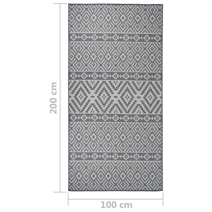Alfombra De Exterior De Tejido Plano Rayas Azules 100x200 Cm_5