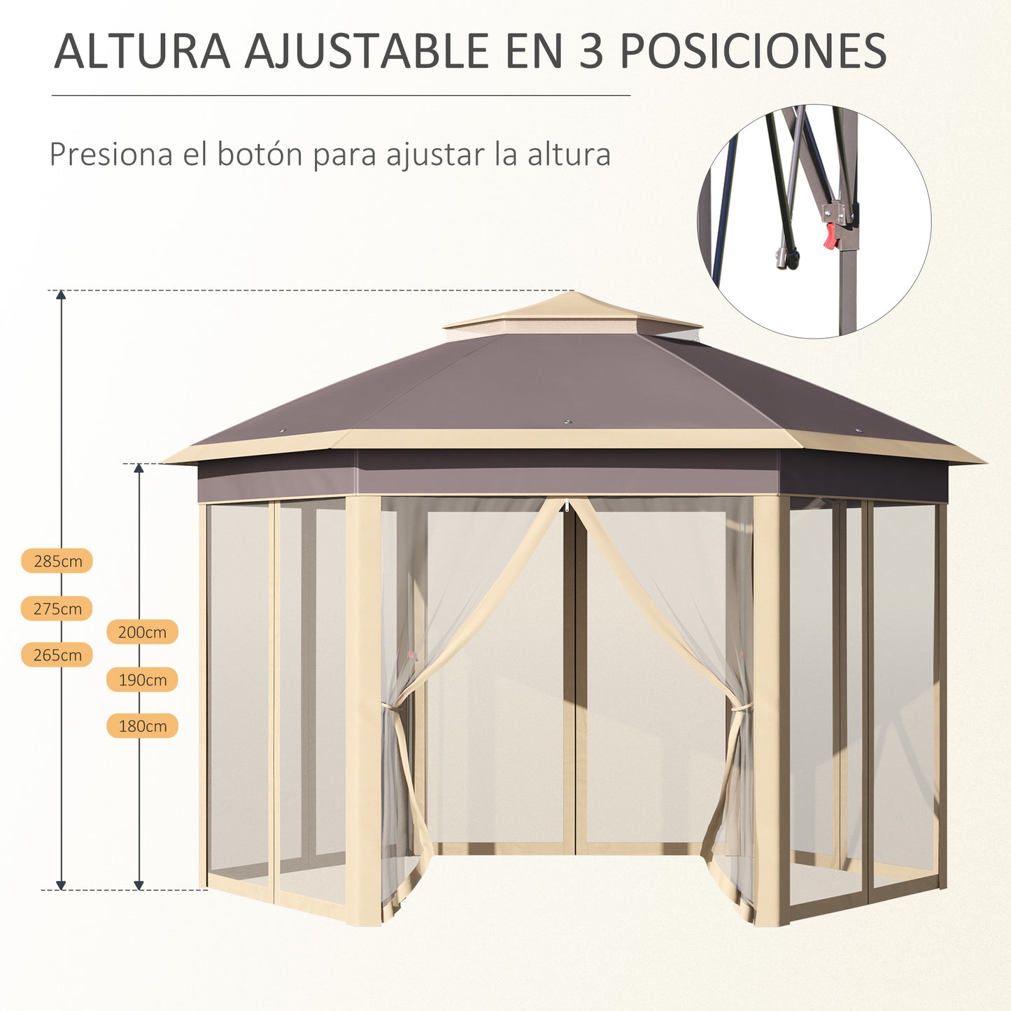 Outsunny Carpa Plegable 4,05x3,4x2,85 M Altura Ajustable Doble Techo Mosquiteras_5