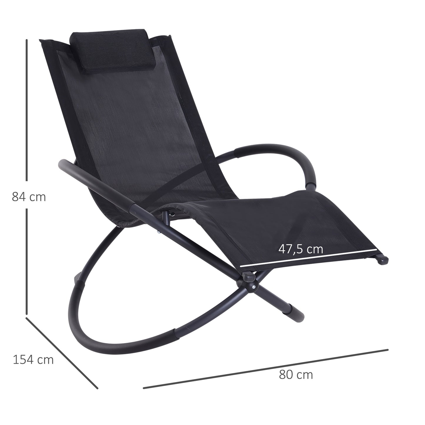 Outsunny Tumbona Mecedora De Jardín Plegable Con Reposacabezas 154x80x84cm Negro_2