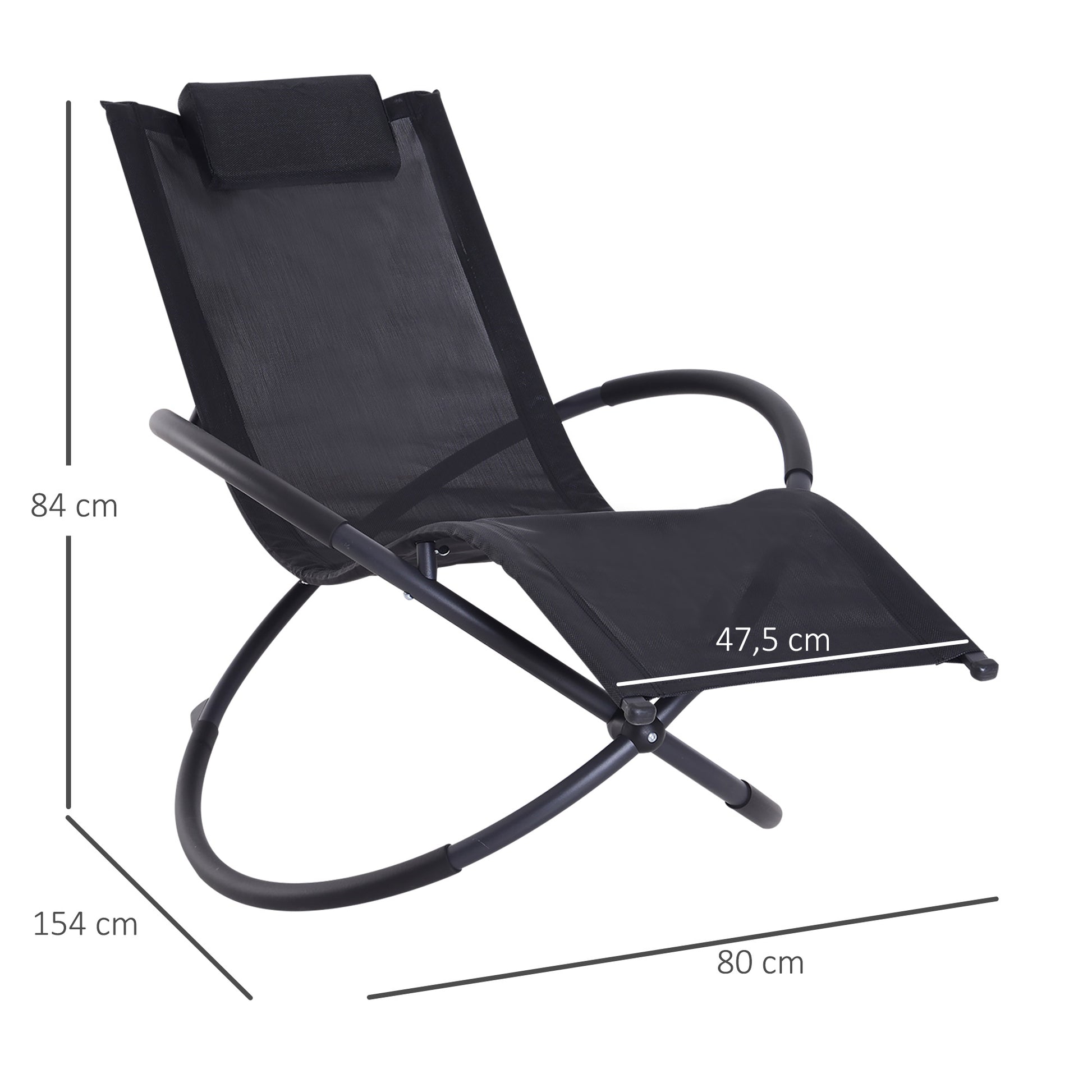 Outsunny Tumbona Mecedora De Jardín Plegable Con Reposacabezas 154x80x84cm Negro_2