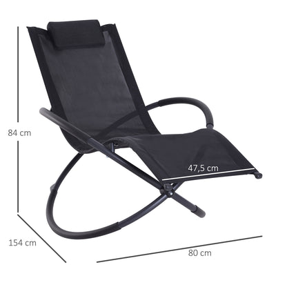 Outsunny Tumbona Mecedora De Jardín Plegable Con Reposacabezas 154x80x84cm Negro_2