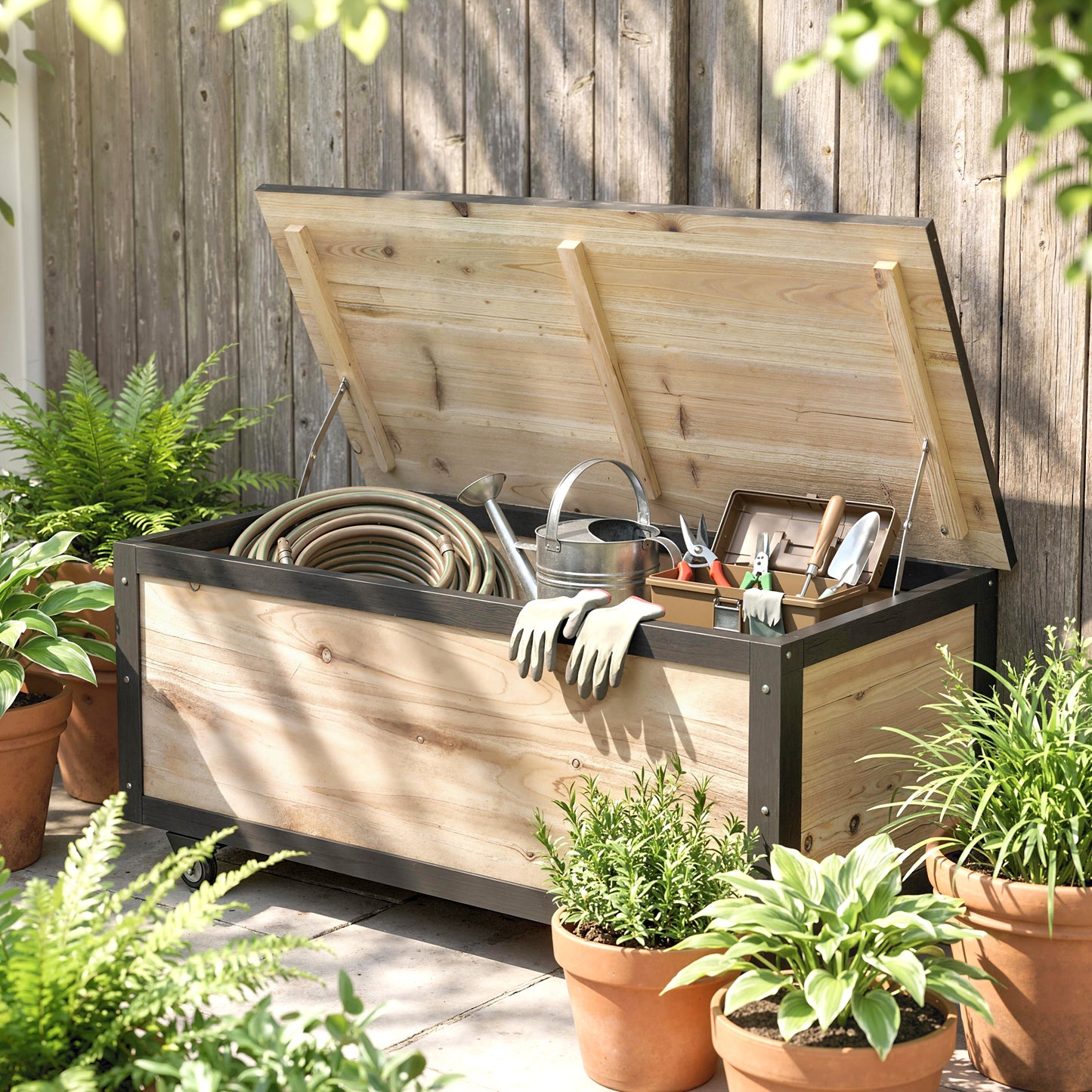 Outsunny Baúl De Exterior Con 4 Ruedas 100x50x43 Cm Natural Y Negro_3