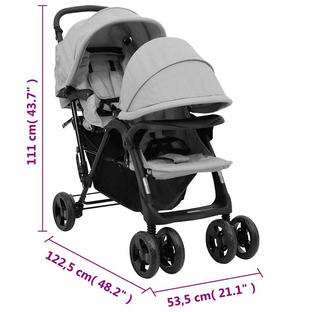 Vidaxl Carrito Para Gemelos Tandem De Acero Gris Claro_2