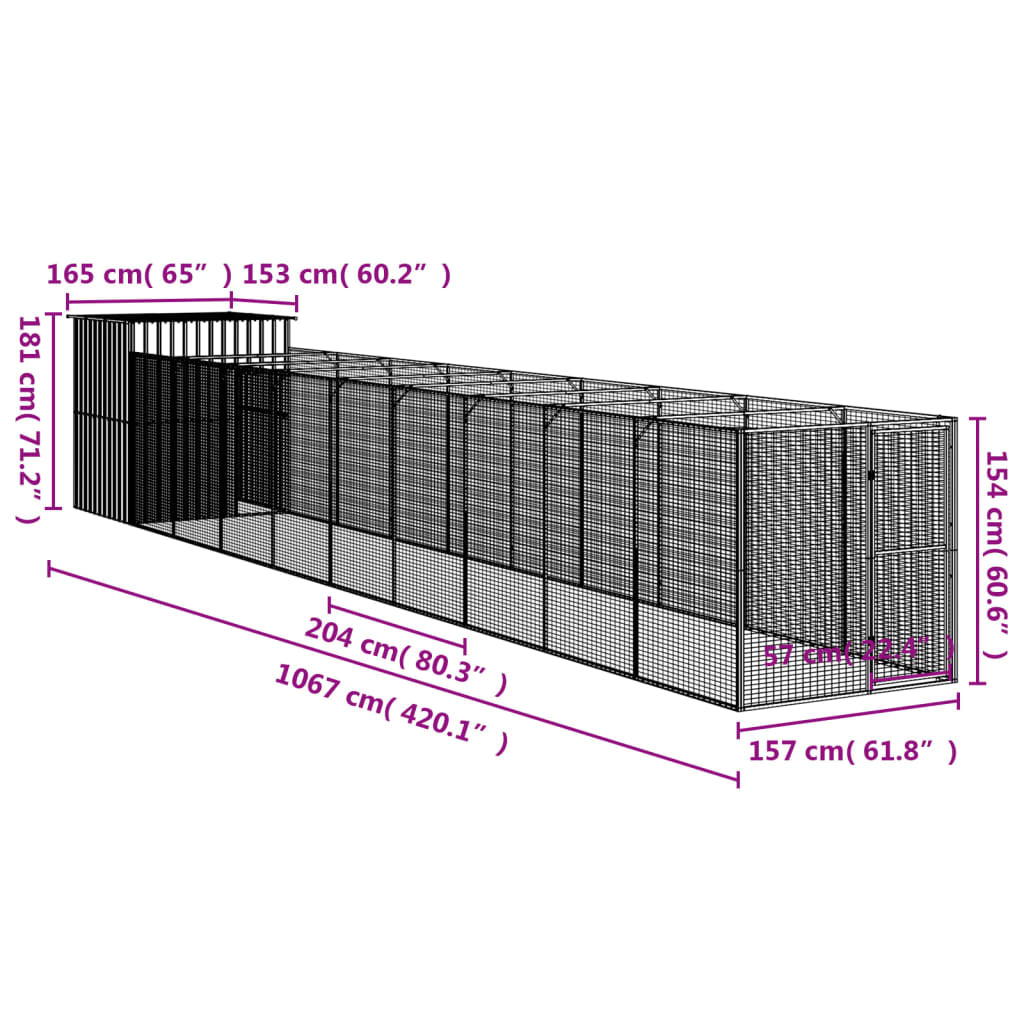 Vidaxl Caseta Perro Corral Acero Galvanizado Gris Claro 165x1067x181cm_2