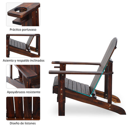 Outsunny Silla Adirondack Jardín De Madera Con Reposabrazos 72x95x93 Cm Marrón_4