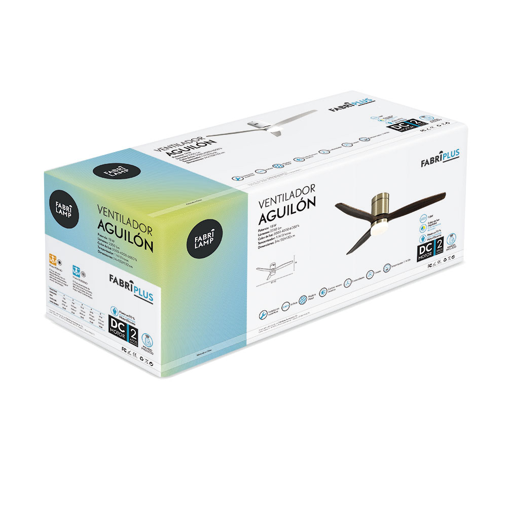 Ventil 18w Dc Aguilon Cuero 3 Aspas Roble 5 Velocidades C/remoto Temporizador 39x132 D_2