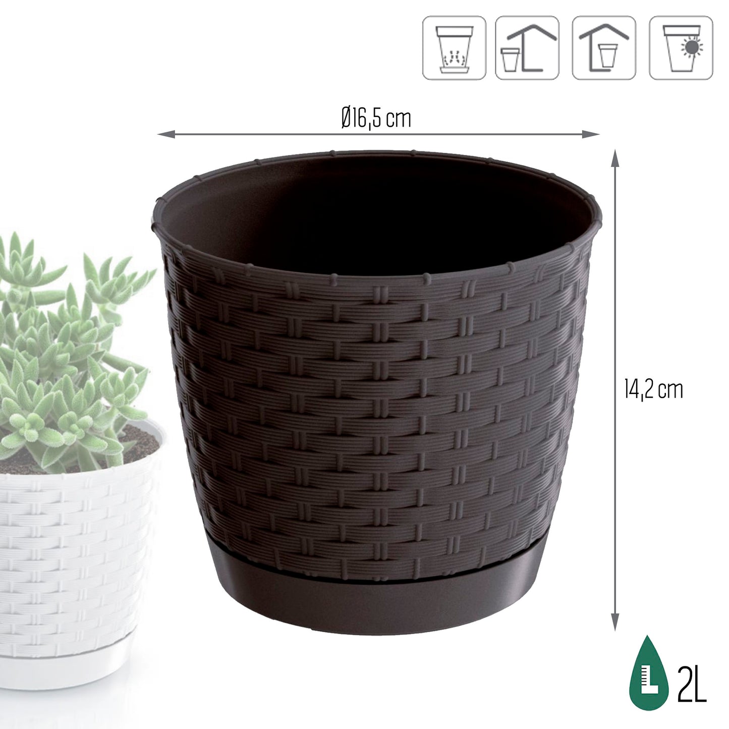 Maceta Ratolla Round 2l., Dimensiones (mm) 165x165x142, Color Ocre Oscuro_2