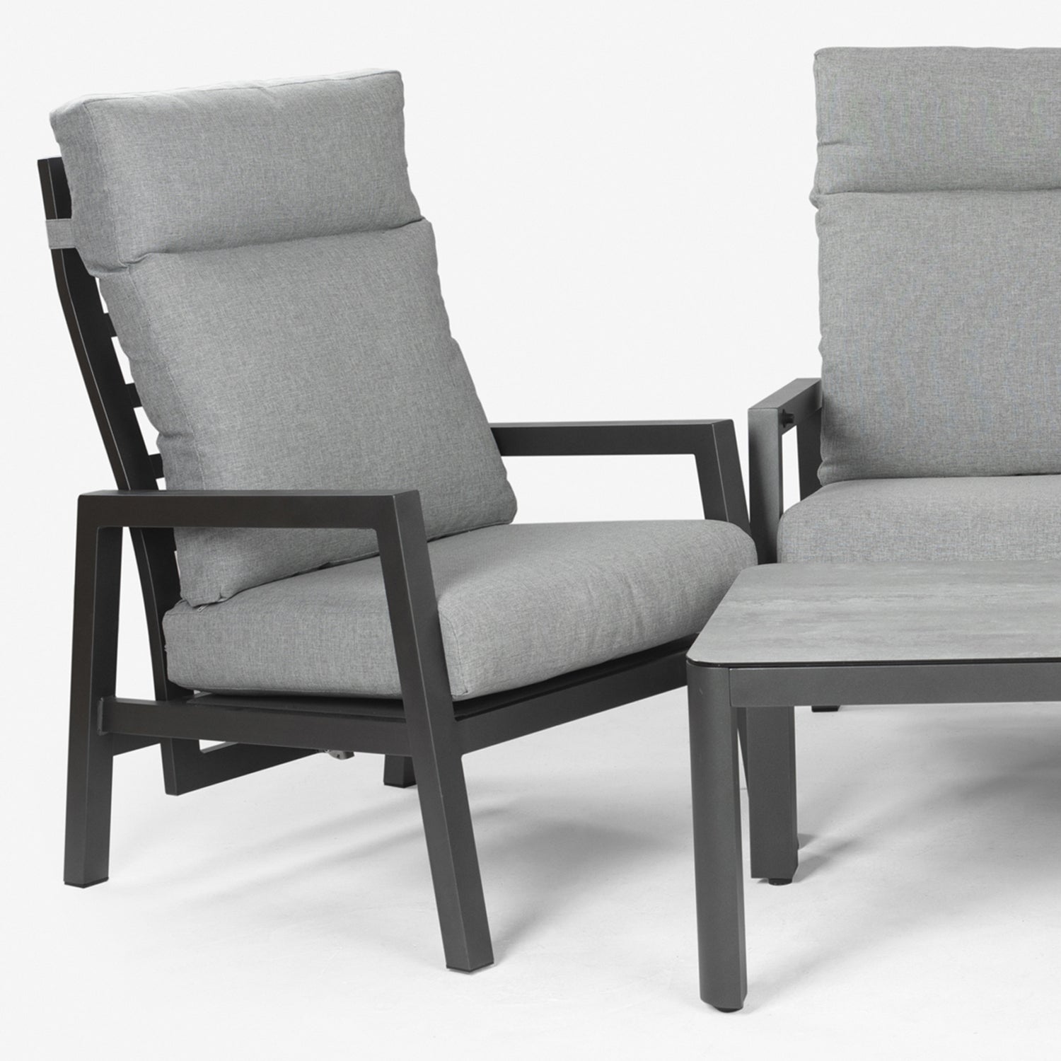Conjunto De Sofás Para Jardín, Sofá 2 Plazas Reclinable, Aluminio, Color Antracita, Mesa:120x60x45cm Sillón:66x83x104 Cm Sofá:125x82x105 Cm Alto_3