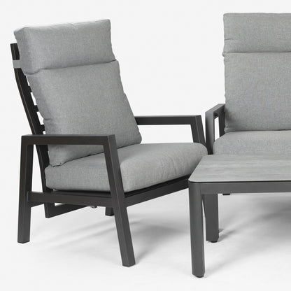 Conjunto De Sofás Para Jardín, Sofá 2 Plazas Reclinable, Aluminio, Color Antracita, Mesa:120x60x45cm Sillón:66x83x104 Cm Sofá:125x82x105 Cm Alto_3