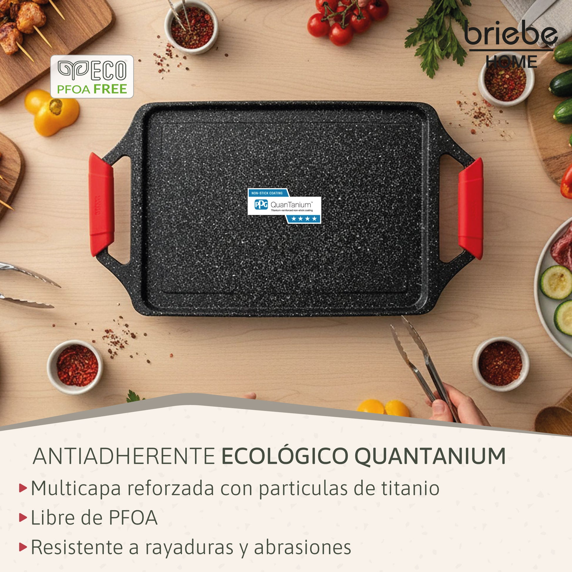 Briebe Plancha Cocina Inducción Asar, Antiadherente Titanio 5 Capas, Aluminio Fundido 43x25cm Sin Pfoa, Black Titanium_3