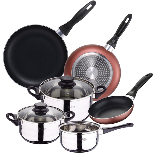 San Ignacio Set Batería De Cocina De 5 Piezas Acero Inoxidable + 3 Sartenes Ø16/20/24 Cm Aluminio Prensado, Aptas Para Inducción_0