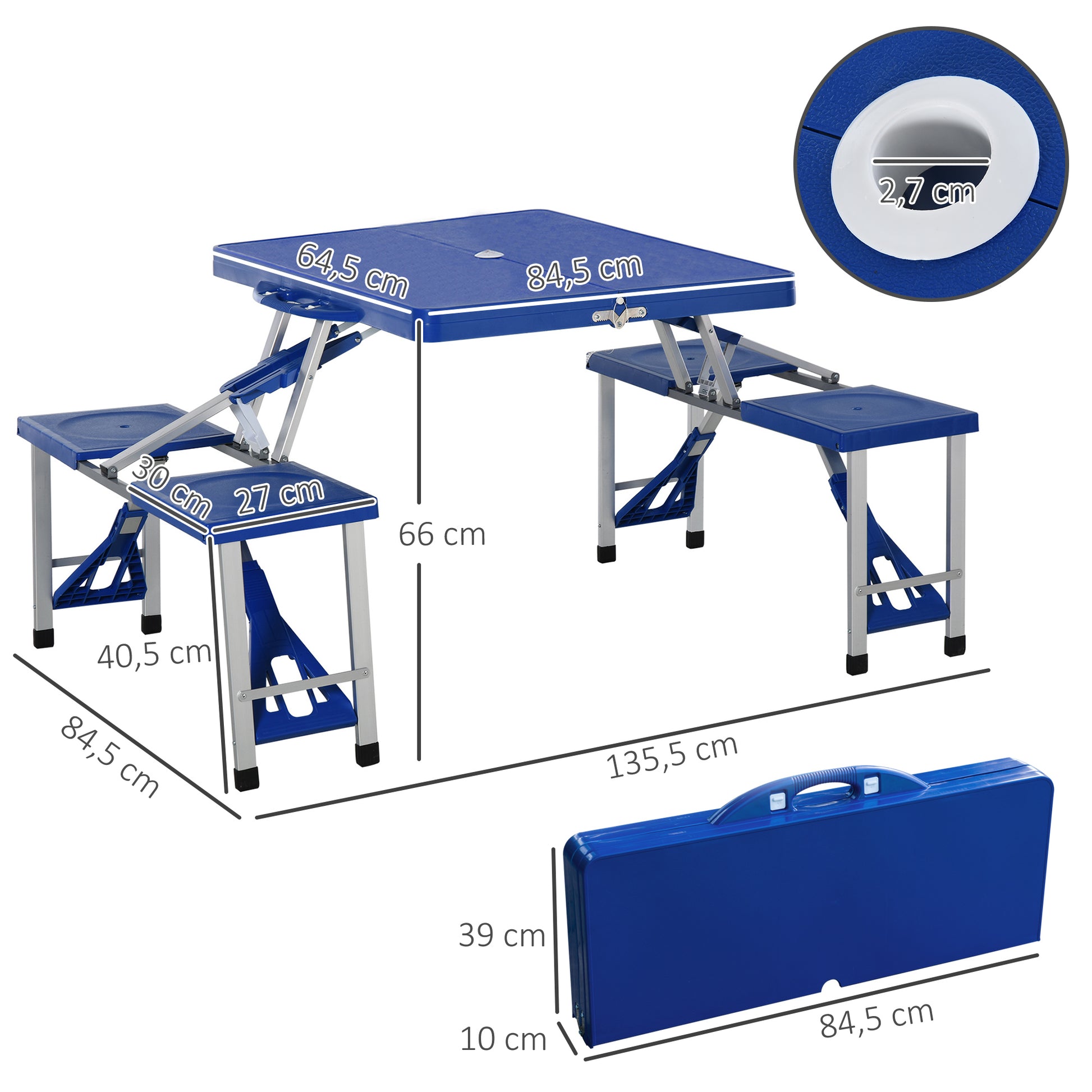 Outsunny Mesa Plegable De Camping Con 4 Asientos Agujero Para Sombrilla Picnic_2