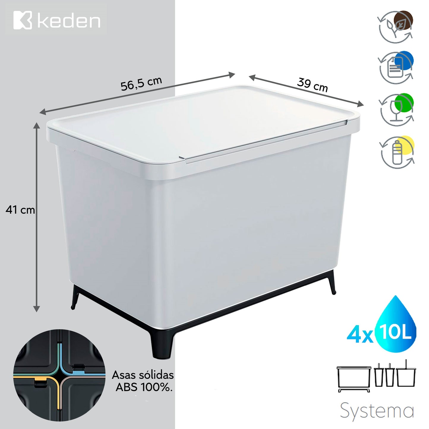 Sistema Clasificador De Reciclaje 4x10l Color Gris Keden_1