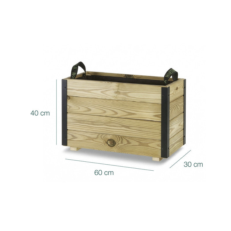 Jardinera De Madera Con Refuerzo De Aluminio 60x30x40 Cm Ghio Al Hortalia_5