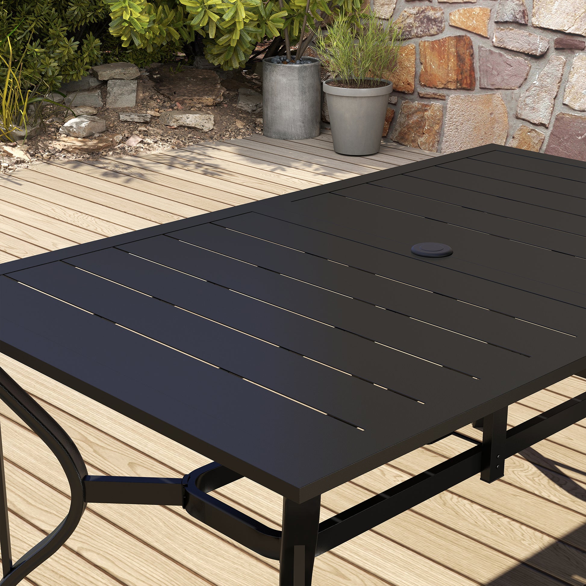 Outsunny Mesa Jardín Exterior Rectangular 150x90x73 Cm Con Tablero Ranurado_4