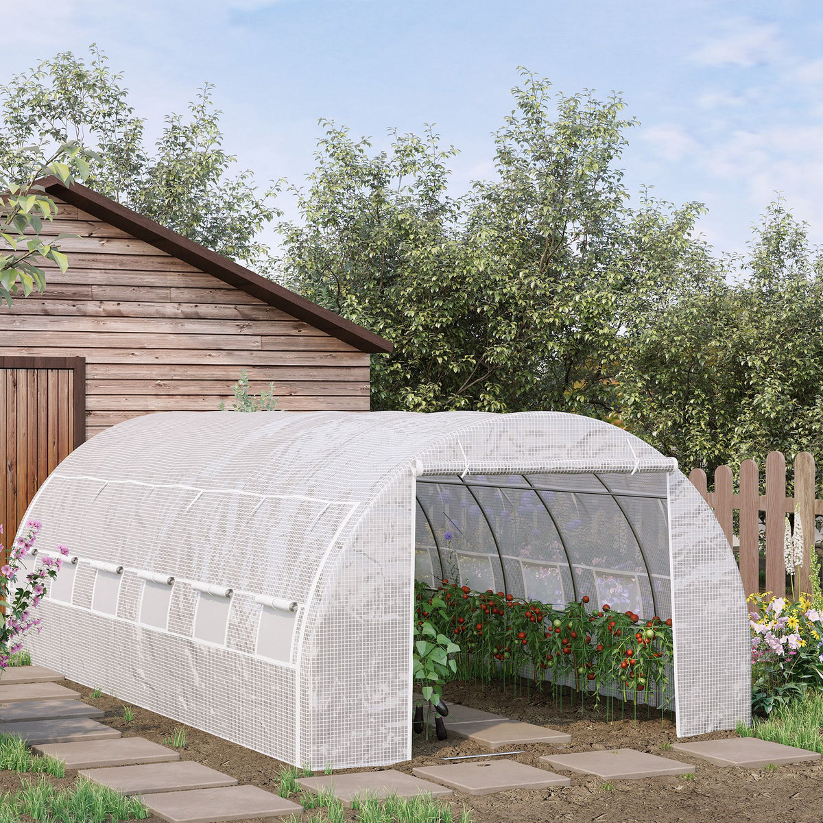 Invernadero De Túnel Jardín Con 12 Ventanas 597x302x200 Cm Blanco_1